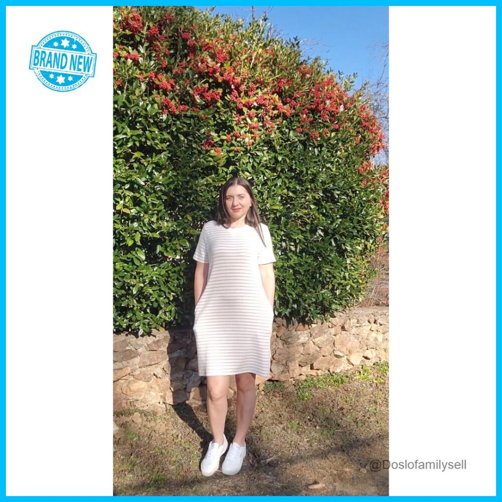 Striped Shift Dress Casual Chic Summer Tshirt Style with Pockets Knee Length - Picture 7 of 7